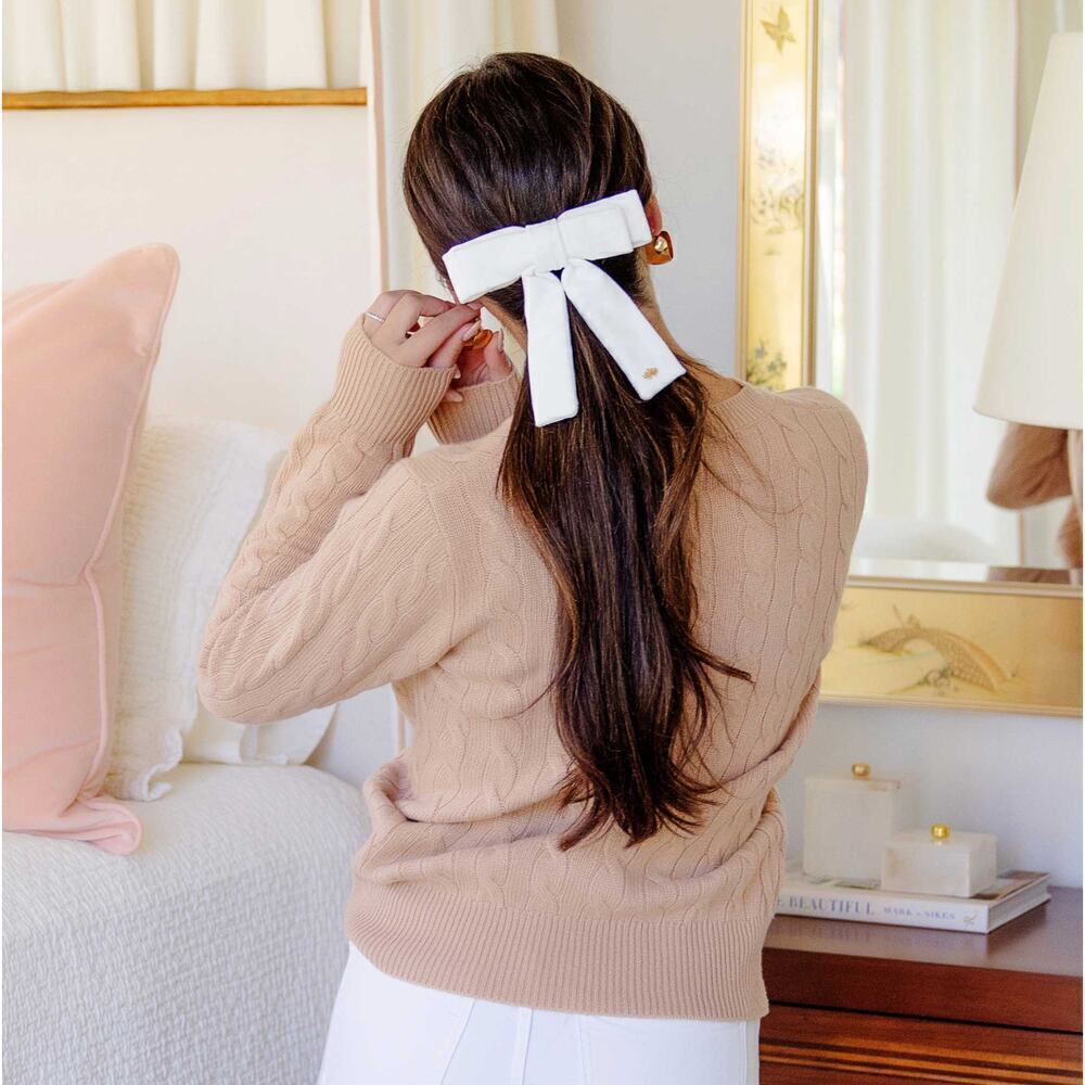 Lele Sadoughi Velvet Bow Barrette White Gold Logo NWT - Picture 9 of 10